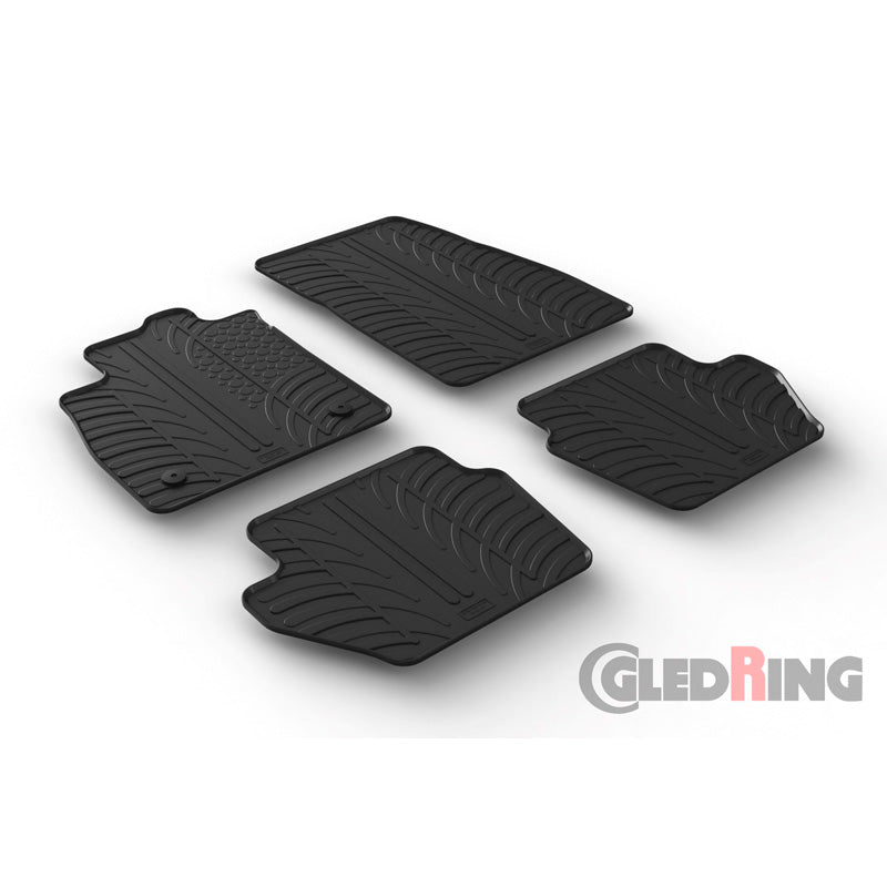 Gledring, Rubber Floor Mats, Fits Ford Fiësta 5-doors 2017- & Ford Puma 2019- (T profile 4-piece + clips)