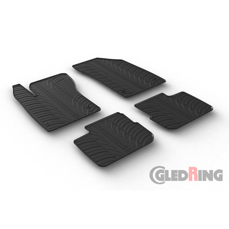 Gledring, rubber floor mats, fits Fiat Tipo Sedan 2016- (manual) (T profile 4 pieces + clips)