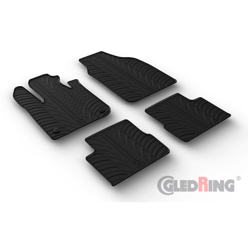 Gledring, Rubber Floor Mats, Fits Fiat 500e 2020- (T profile 4-piece + clips)