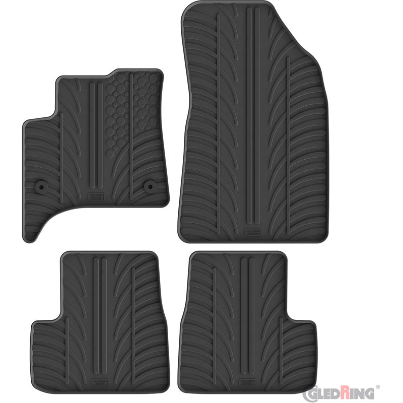 Gledring, Rubber floor mat set, T-profile 4-piece + mounting clips, fits Fiat Grande Panda MHEV (2025-) & Citroën C3 MHEV (2024-)