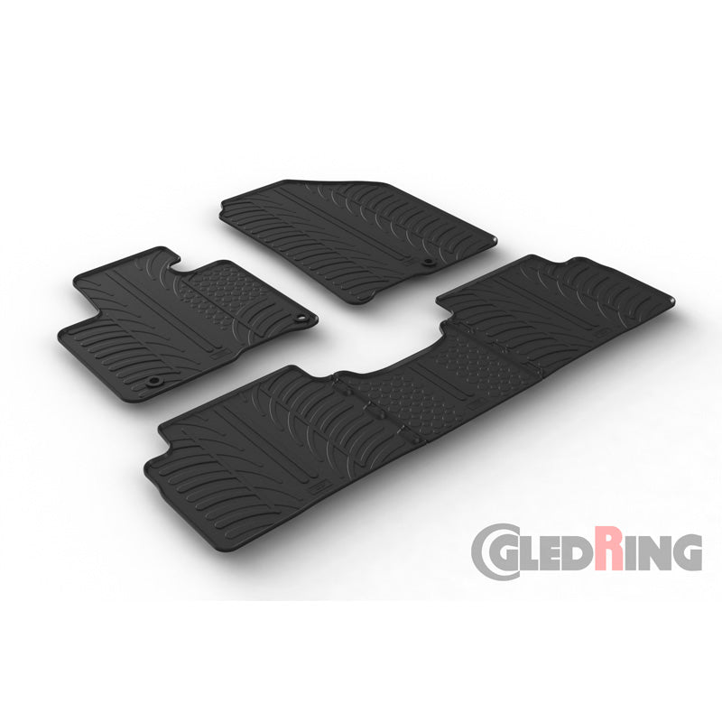 Gledring, rubber vloermatten, past op Kia Sorento III (UM) 2015-2020 (T profiel 5-delige set + clips)