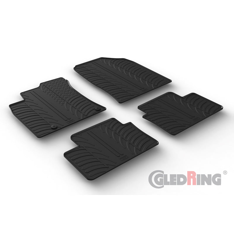 Gledring, Rubber Floor Mats, Fits Kia Cee'd HB 5-doors/SW 6/2018- & XCee'd 6/2019- & Pro Cee'd 2018- (T profile 4-piece + clips)