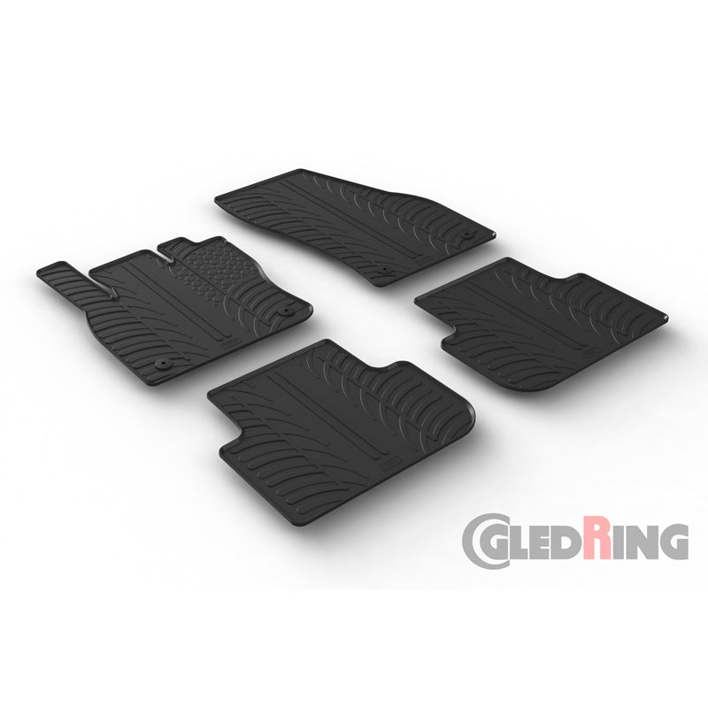Gledring, Rubber Floor Mats, Fits Volkswagen Tiguan II 2016-2024 (T profile 4 pieces + clips)
