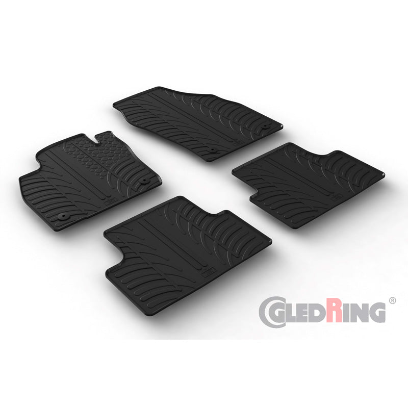 Gledring, Rubber Floor Mats, Fits Volkswagen T-Cross 3/2019- (T profile 4 pieces + clips)