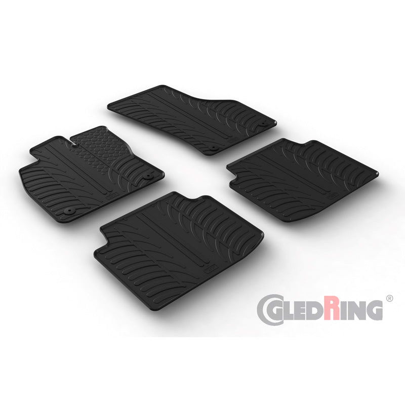 Gledring, rubber floor mats, fits Volkswagen Arteon 2017- incl. Shooting Brake 2020- (T profile 4-piece + clips)