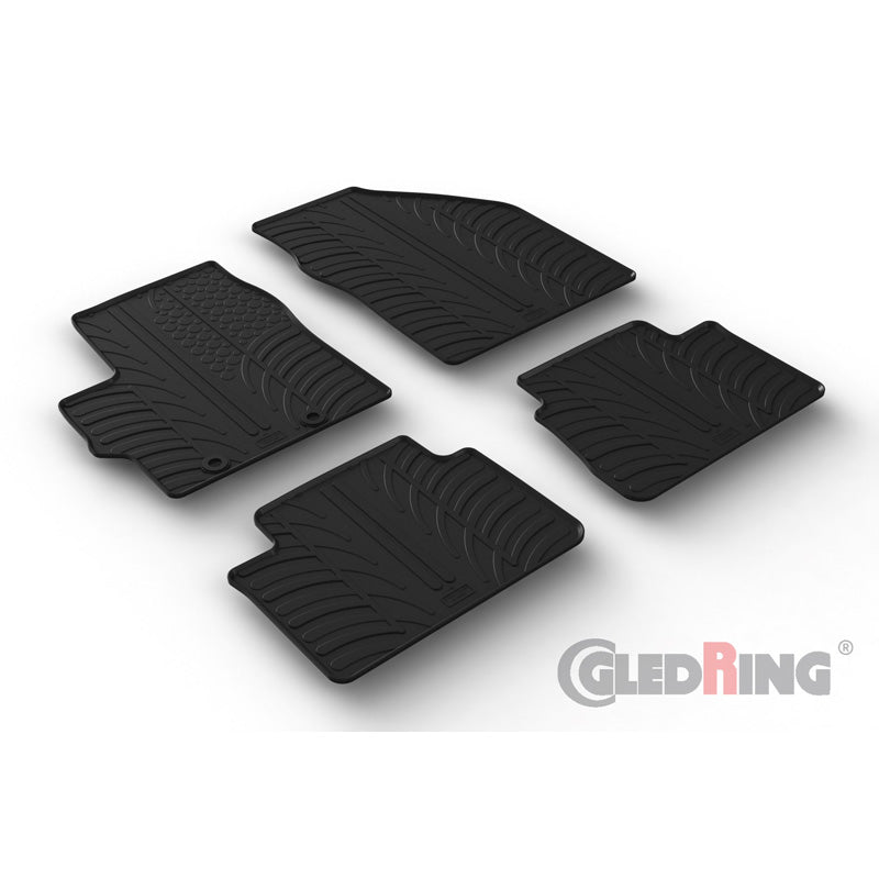 Gledring, rubbermatten, past op Toyota Yaris IV (XP21) 2020- & Yaris Cross (MXP_) 2021- incl. Hybrid & Mazda 2 (KB) 2022- (T-profile 4-delig + clips)