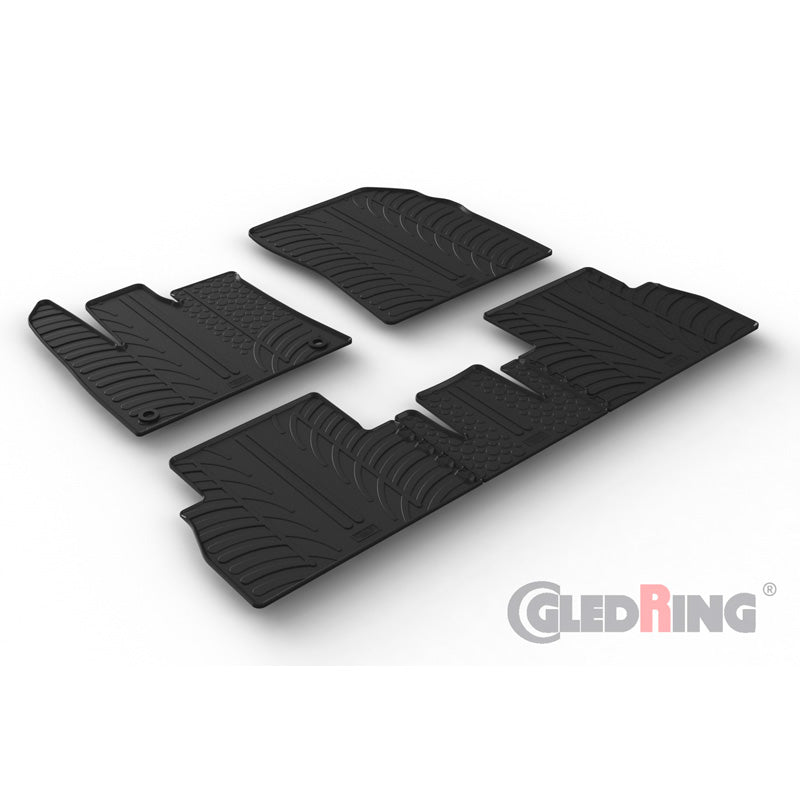 Gledring, Rubber Floor Mats, Fits Citroën Berlingo Multispace / Opel Combo Tour (MPV) / Peugeot Rifter / Toyota Proace City 9/2019- (Fixed seats) (T profile 5-piece + oval clips)