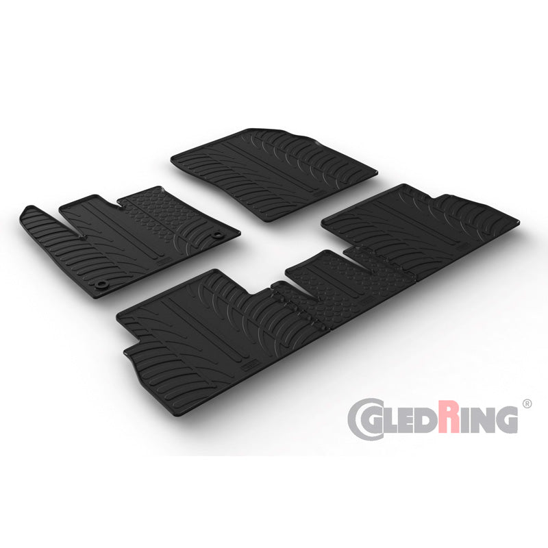 Gledring, rubber mats, fits Citroën Berlingo Multispace / Opel Combo Tour (MPV) / Peugeot Rifter / Toyota Proace City 9/2019- (Variable seats) (T profile 5-piece + oval clips)