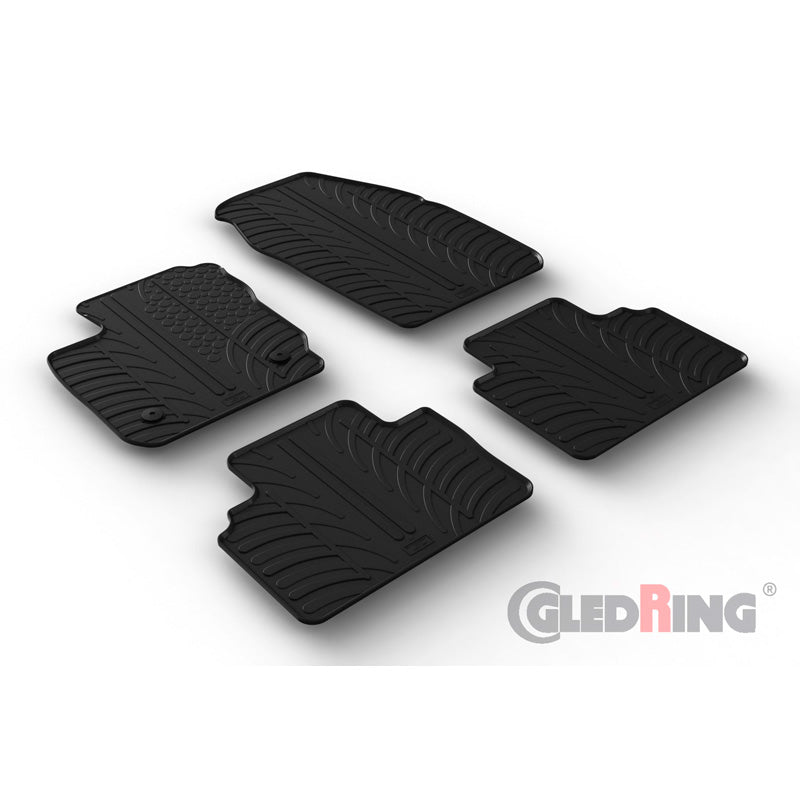 Gledring, rubber mats, fits Ford Tourneo Courier Kombi/Passenger 2014-2023 (T profile 4-piece + clips)