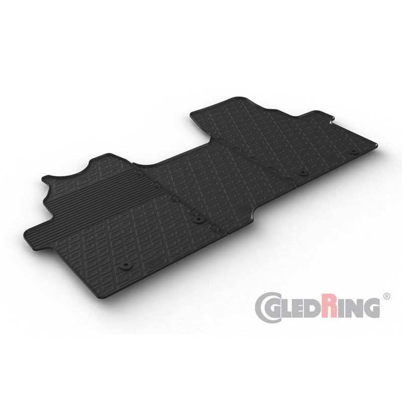 Gledring, rubber floor mats, fits Ford Transit Custom Van 2023- (Manual transmission, seat/bench) (G profile 3-piece + clips)