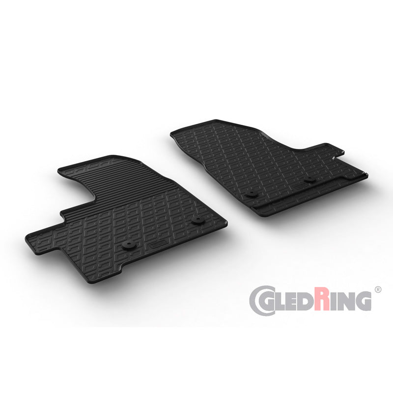 Gledring, rubber vloermatten, past op Ford Transit Custom Furgon/Kombi 2018-2022 (automatische transmissie) (G profiel 2-delige set + clips)