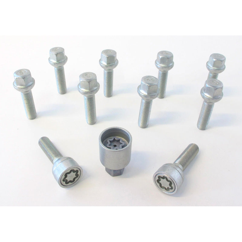 H&R, Wheel bolt Set Round-Head R12 M12x1.50 - length 28mm - 10 pcs. (e.g., fits Mercedes) - incl. wheel-locks
