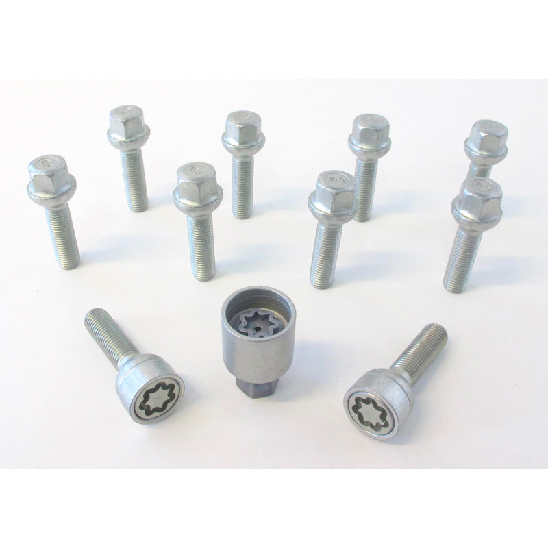 H&R, Wheel bolt Set Round-Head R12 M12x1.50 - length 35mm - 10 pcs. (e.g., fits Mercedes) - incl. wheel-locks