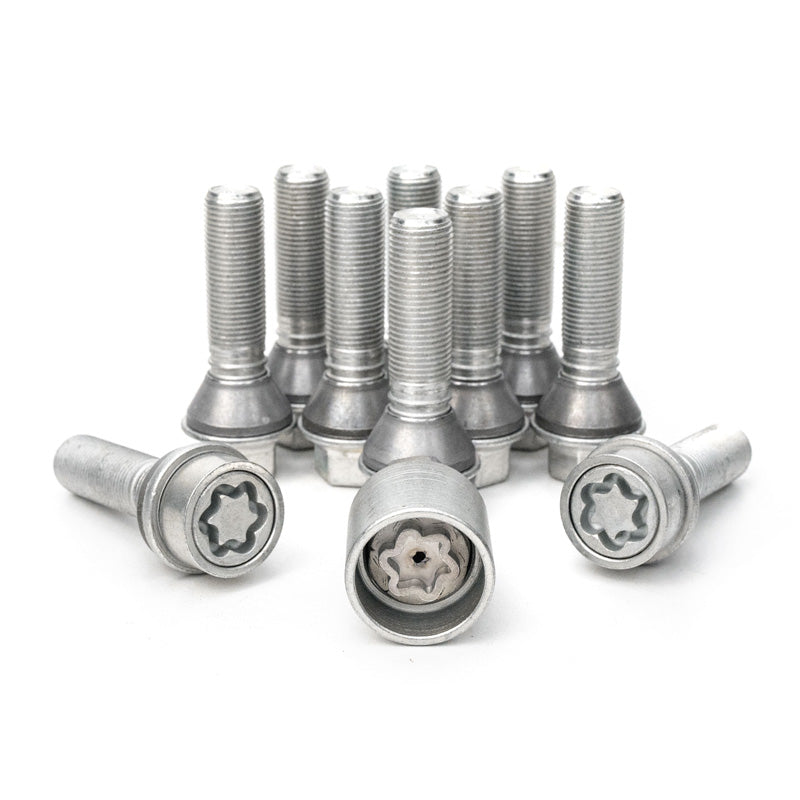 H&R, Wheel bolt Set Taper-Head with movable cone M14x1.25 - length 28mm - 10 pcs. (e.g., fits BMW) - incl. wheel-locks