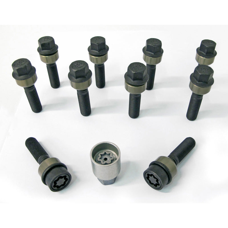 H&R, Wheel bolt Set Round-Head with movable cone R14 M14x1.50 - length 49mm - 10 pcs. (e.g., fits Porsche) - incl. wheel-locks