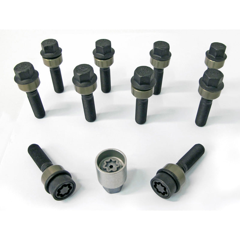 H&R, Wheel bolt Set Round-Head with movable cone R14 M14x1.50 - length 52mm - 10 pcs. (e.g., fits Porsche) - incl. wheel-locks