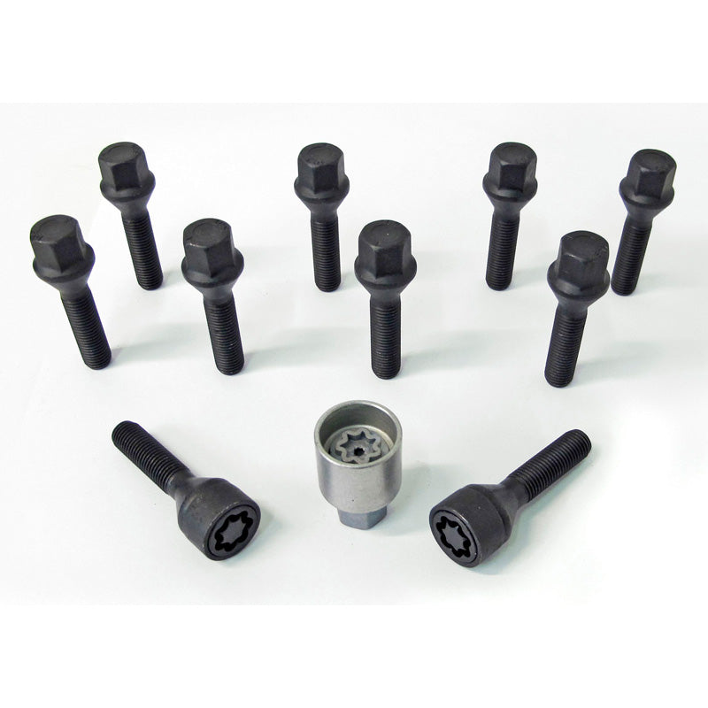 H&R, Wheel bolt Set Taper-Head M12x1.50 - length 48mm - Black - 10 pcs. - incl. wheel-locks