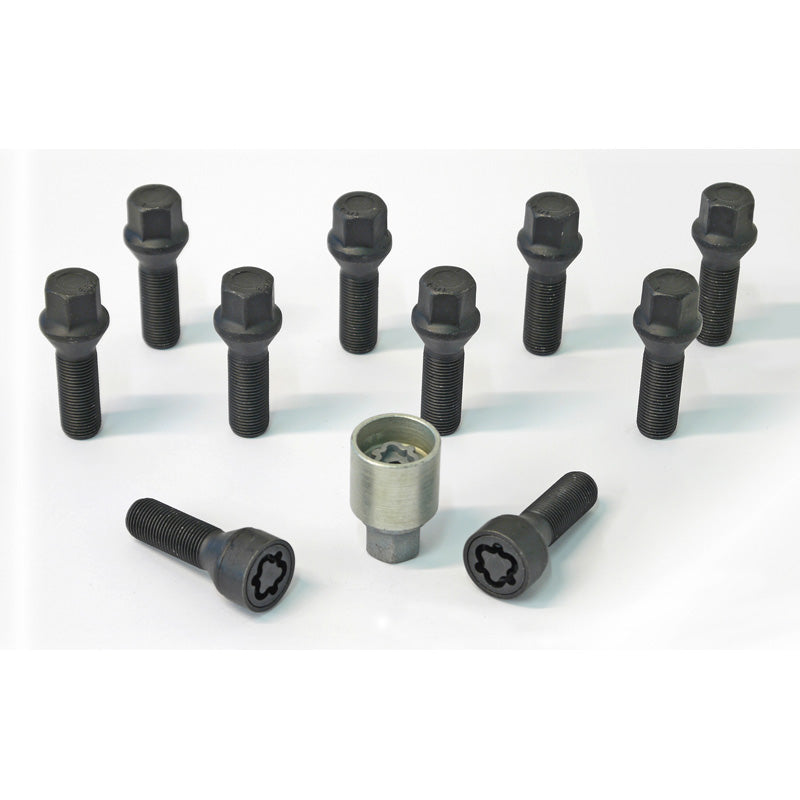 H&R, Wheel bolt Set Taper-Head M14x1.25 - length 28mm - Black - 10 pcs. - incl. wheel-locks