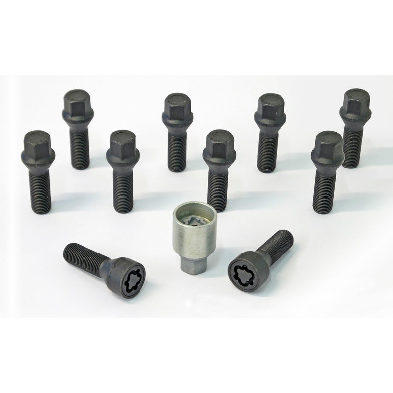 H&R, jeu de boulons de roue à tête conique M14x1.25 - longueur 35mm - noir - 10 pcs. - incl. antivols de roue