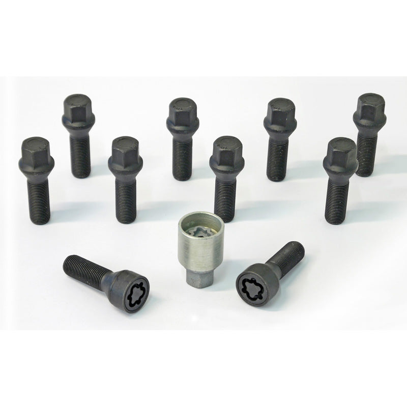 H&R, Wheel bolt Set Taper-Head M14x1.25 - length 43mm - Black - 10 pcs. - incl. wheel-locks