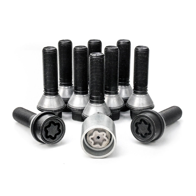 H&R, Wheel bolt Set Taper-Head with movable cone M14x1.25 - length 46mm - Black - 10 pcs. (e.g., fits BMW) - incl. wheel-locks