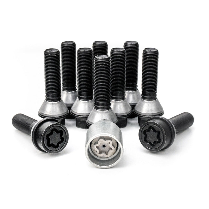 H&R, Wheel bolt Set Taper-Head with movable cone M14x1.25 - length 48mm - Black - 10 pcs. (e.g., fits BMW) - incl. wheel-locks