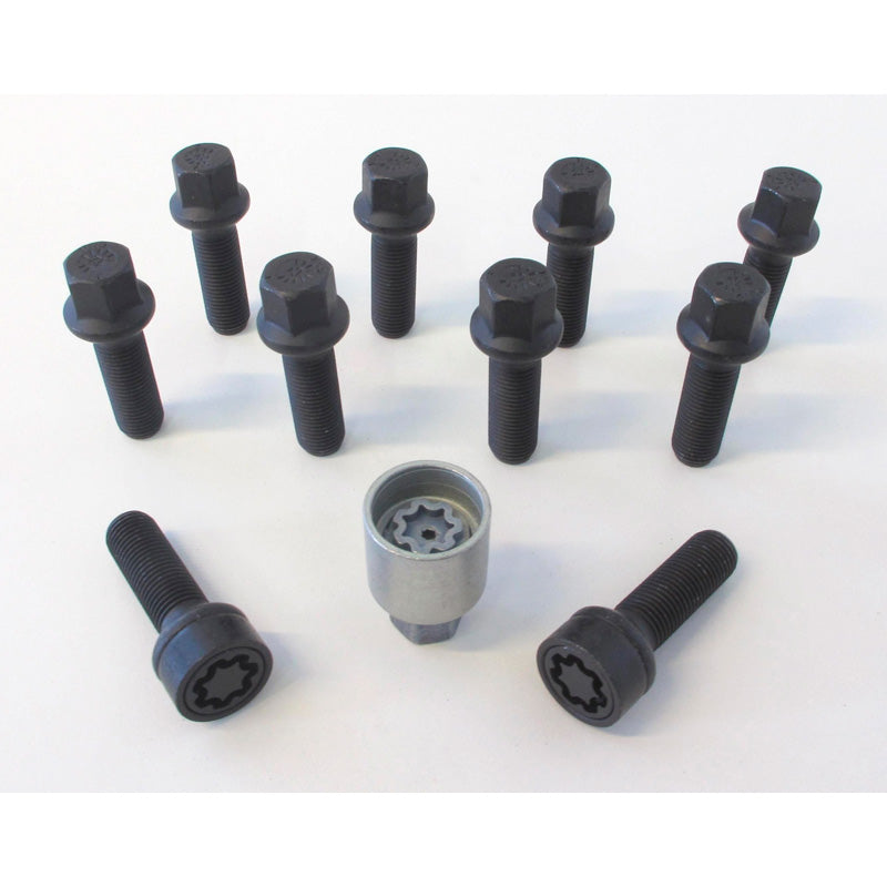 H&R, jeu de boulons de roue à tête arrondie R14 M14x1.50 - longueur 28mm - noir - 10 pcs - incl. antivols de roue