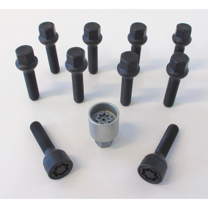 H&R, jeu de boulons de roue à tête arrondie R13 M14x1.50 - longueur 28mm - noir - 10 pcs. (, convient à par ex. VAG) - incl. antivols de roue