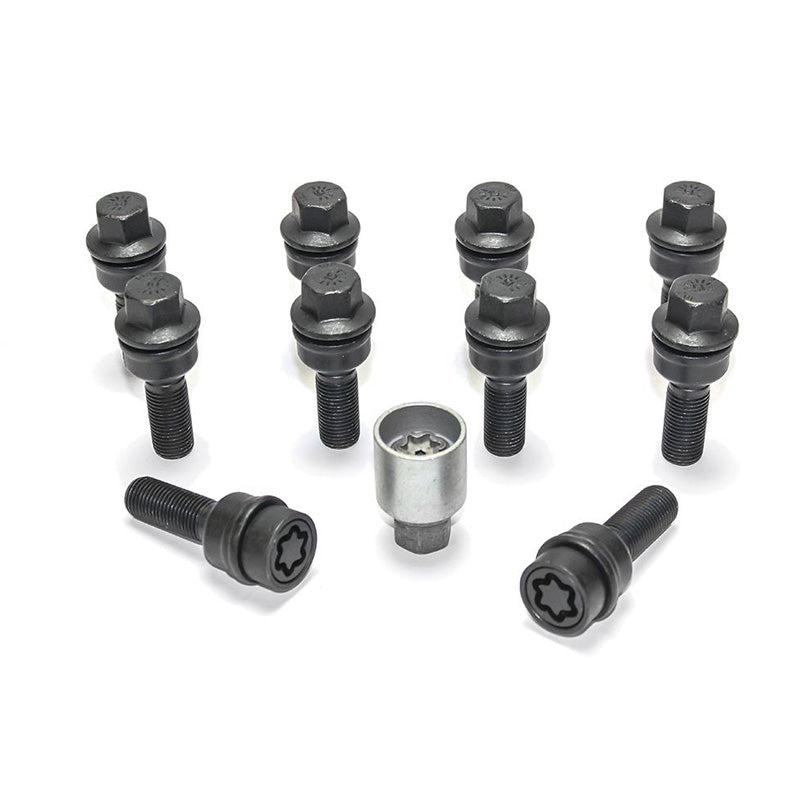 H&R, jeu de boulons de roue à tête arrondie avec cône mobile R14 M14x1.50 - longueur 30mm - noir - 10 pcs. (par ex. convient à Audi Q3, Q5) - incl. antivols de roue