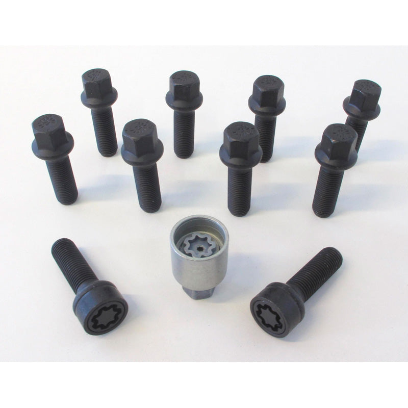 H&R, Wheel bolt Set Round-Head R14 M14x1.50 - length 31mm - Black - 10 pcs - incl. wheel-locks