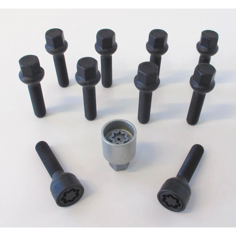 H&R, Wheel bolt Set Round-Head R13 M14x1.50 - length 31mm - Black - 10 pcs. (, fits e.g. VAG) - incl. wheel-locks