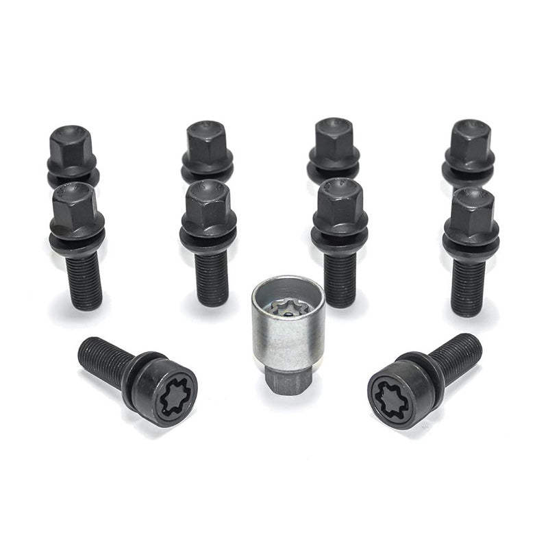 H&R, Wheel bolt Set Round-Head with movable cone R13 M14x1.50 - length 32mm - Black - 10 pcs. (e.g., fits Audi S5) - incl. wheel-locks