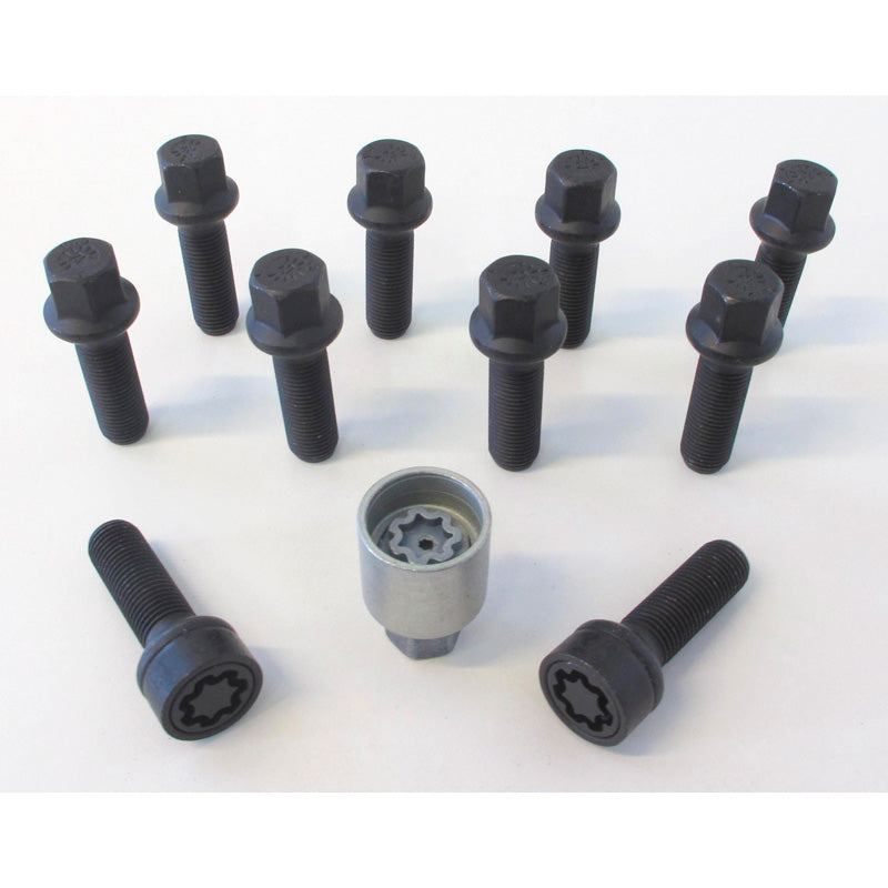 H&R, Wheel bolt Set Round-Head R14 M14x1.50 - length 35mm - Black - 10 pcs - incl. wheel-locks