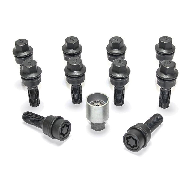 H&R, Wheel bolt Set Round-Head with movable cone R14 M14x1.50 - length 35mm - Black - 10 pcs. (e.g., fits Audi Q3, Q5) - incl. wheel-locks