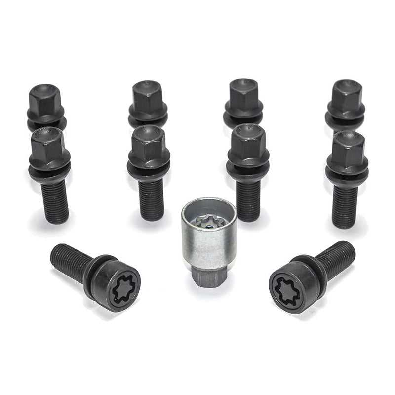 H&R, Wheel bolt Set Round-Head with movable cone R13 M14x1.50 - length 36mm - Black - 10 pcs. (e.g., fits Audi S5) - incl. wheel-locks