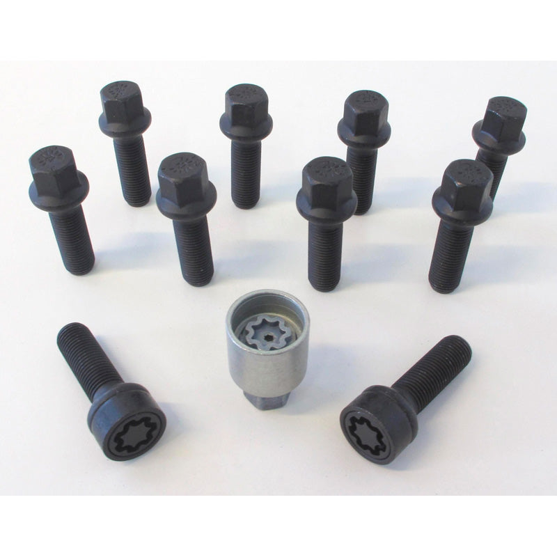 H&R, Wheel Bolt Set Round-Head R14 M14x1.50 - Length 37mm - Black - 10 pcs - incl. wheel-locks