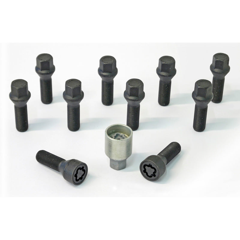 H&R, jeu de boulons de roue à tête conique M14x1.50 - longueur 38mm - noir - 10 pcs. - incl. antivols de roue