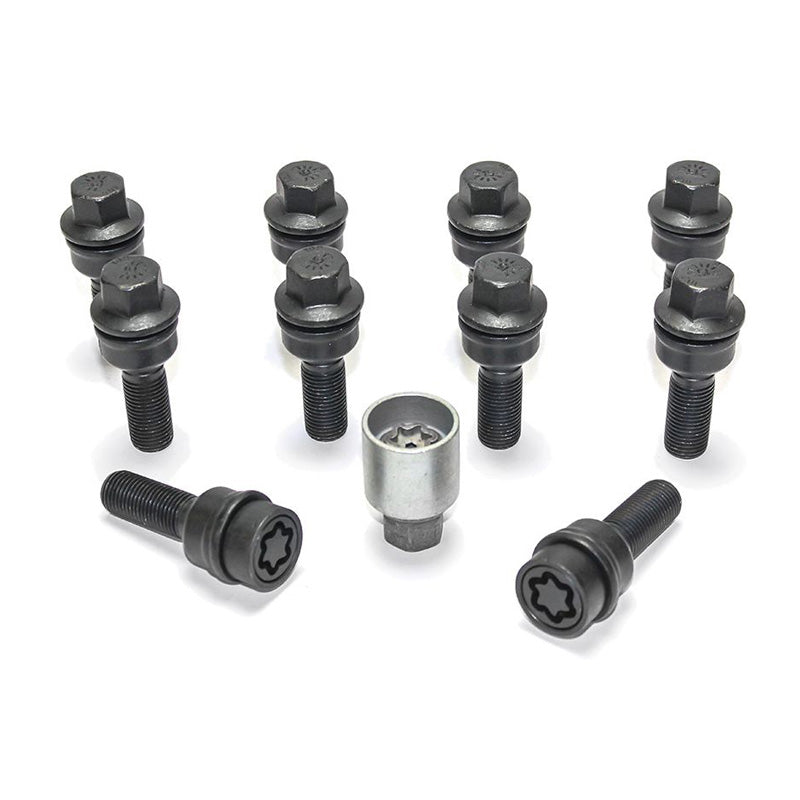 H&R, Wheel bolt Set Round-Head with movable cone R14 M14x1.50 - length 38mm - Black - 10 pcs. (e.g., fits Audi Q3, Q5) - incl. wheel-locks