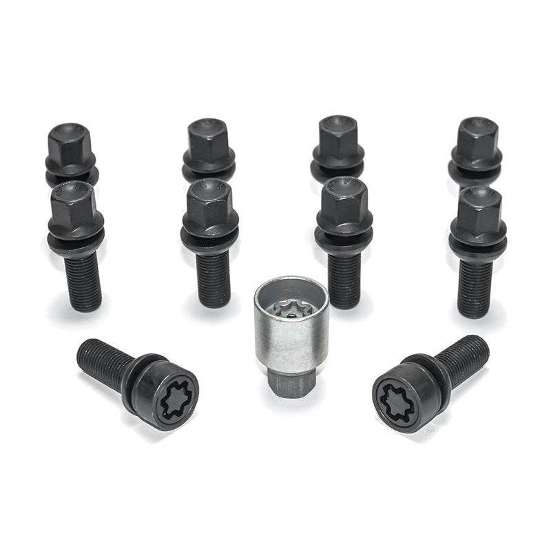 H&R, Wheel bolt Set Round-Head with movable cone R13 M14x1.50 - length 39mm - Black - 10 pcs. (e.g., fits Audi S5) - incl. wheel-locks