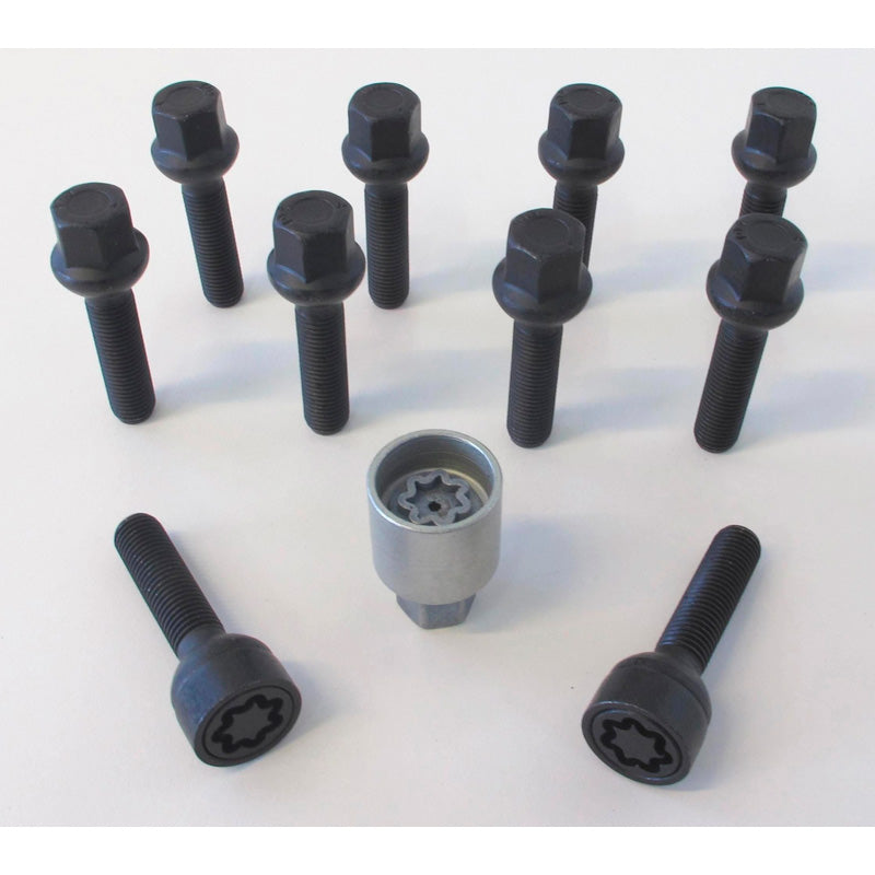 H&R, wielboutset met ronde kop R13 M14x1.50 - lengte 40mm - zwart - 10 st. (, past op bijv. VAG) - incl. wielsloten
