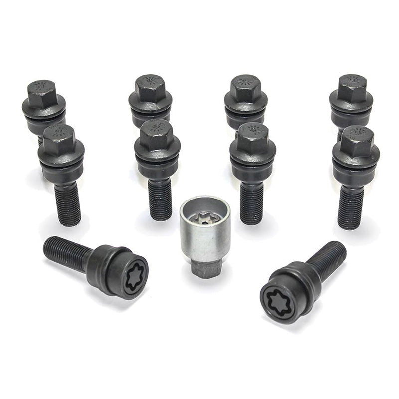 H&R, Wheel bolt Set Round-Head with movable cone R14 M14x1.50 - length 41mm - Black - 10 pcs. (e.g., fits Audi Q3, Q5) - incl. wheel-locks