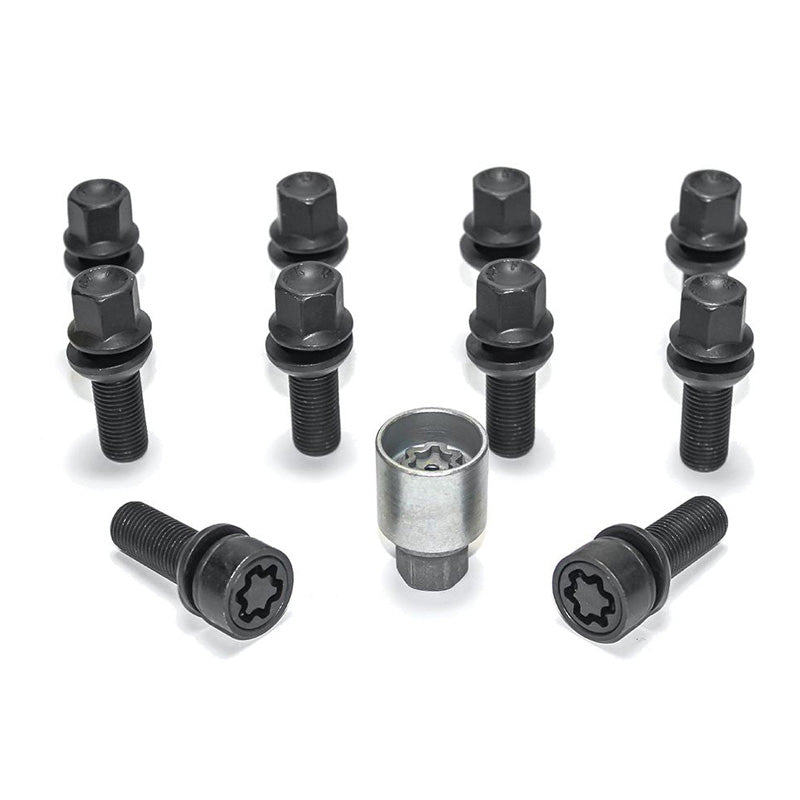 H&R, wielboutset met ronde kop en beweegbare conus R13 M14x1.50 - lengte 42mm - Zwart - 10 st. (bijv. geschikt voor Audi S5) - incl. wielsloten