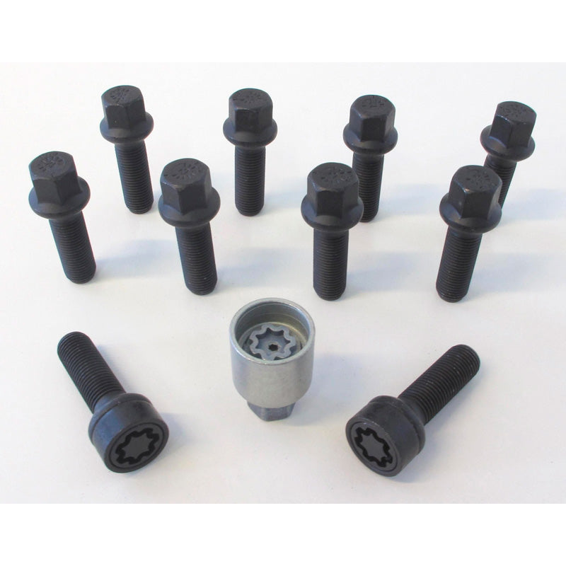 H&R, Wheel bolt Set Round-Head R14 M14x1.50 - length 43mm - Black - 10 pcs - incl. wheel-locks