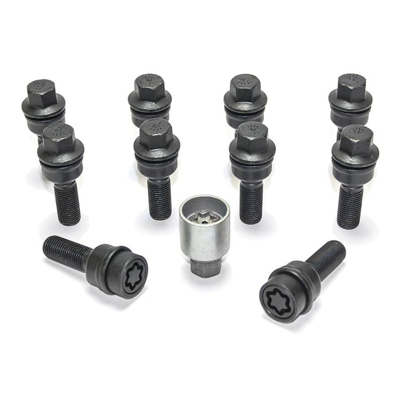 H&R, Wheel bolt Set Round-Head with movable cone R14 M14x1.50 - length 45mm - Black - 10 pcs. (e.g., fits Audi Q3, Q5) - incl. wheel-locks