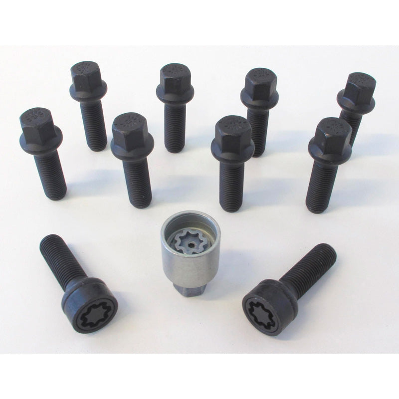 H&R, Wheel bolt Set Round-Head R14 M14x1.50 - length 47mm - Black - 10 pcs - incl. wheel-locks
