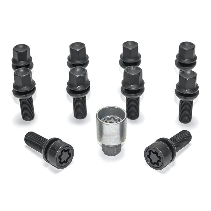 H&R, wielboutsset ronde kop met beweegbare conus R13 M14x1.50 - lengte 48mm - zwart - 10 st. (bijv. past op Audi S5) - incl. wielsloten