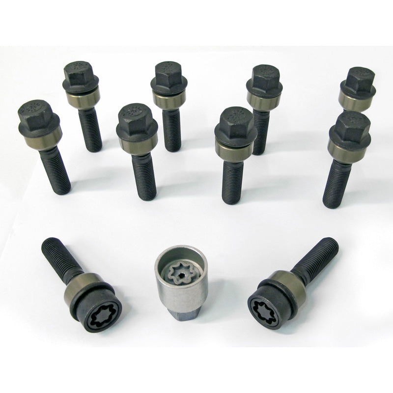 H&R, wielboutsset met ronde kop en beweegbare conus R14 M14x1.50 - lengte 49mm - zwart - 10 st. (bijv. passend voor Porsche) - incl. slotbouten