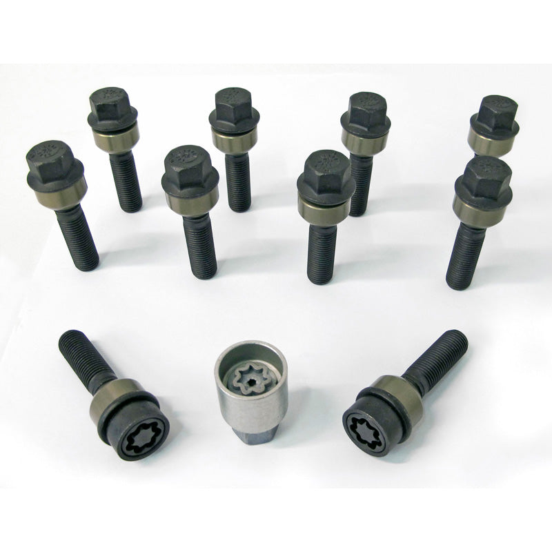 H&R, wielbouten set met ronde kop en beweegbare conus R14 M14x1.50 - lengte 52mm - zwart - 10 stuks. (bijv. past op Porsche) - incl. wielsloten