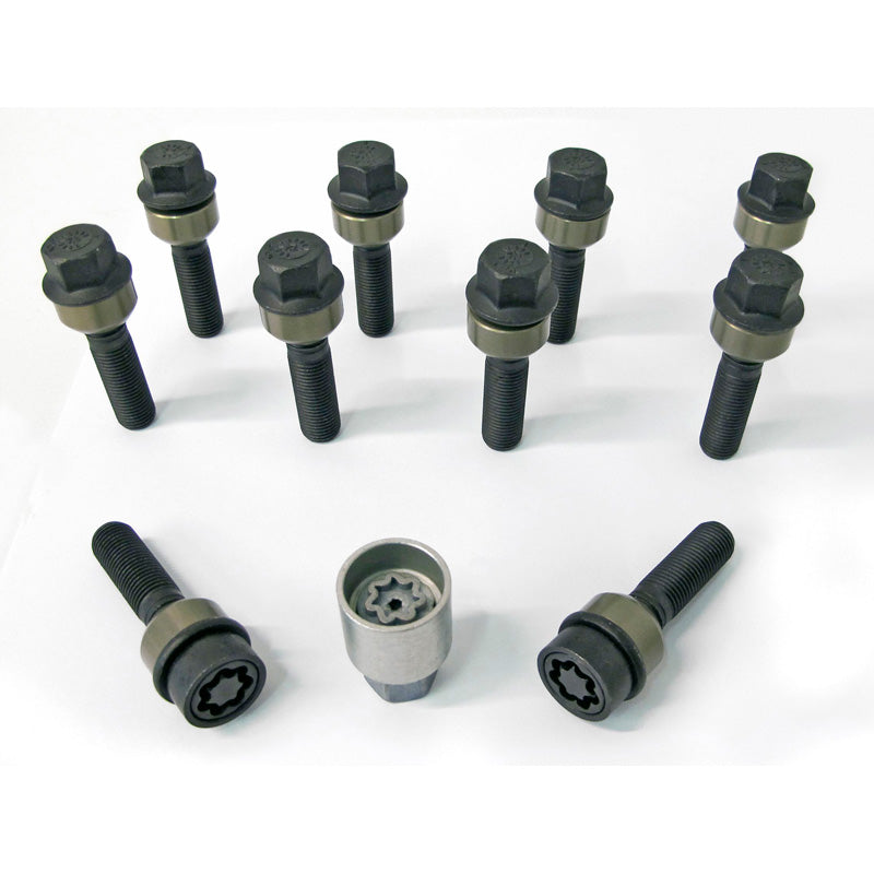 H&R, set wielbouten met ronde kop en beweegbare conus R14 M14x1.50 - lengte 57mm - zwart - 10 stuks. (bijv. passend voor Porsche) - incl. wielsloten