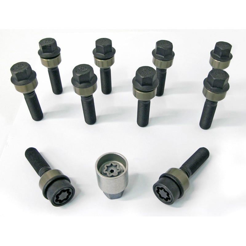 H&R, Kit de boulons de roue à tête ronde avec cône mobile R14 M14x1.50 - longueur 60mm - noir - 10 pcs. (par ex., convient à Porsche) - avec antivols de roue